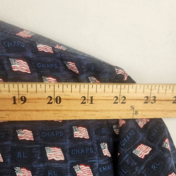 Ralph Lauren Chaps Men's Long Sleeve Bl American Flag Print Shirt Navy SZ L EUC - Picture 11 of 15